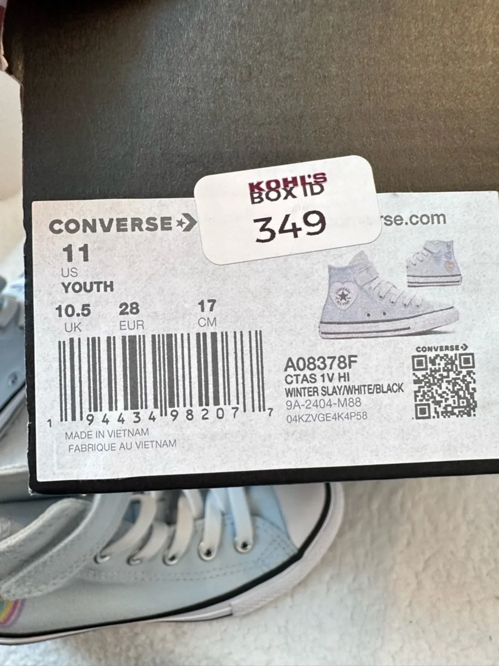 Converse Kids Light Blue High Top Sneakers with Rainbow Heart Accents